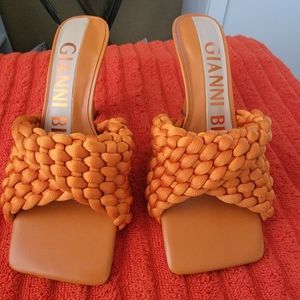 Gianni Bini Orange weave pattern/ leather shoes with square toe dress Sandals.